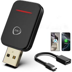 MINI Android Auto Wireless Adapter & Wireless Carplay Adapter لـ iPhone iOS/Android ، Carplay USB Dongle للسيارات مع CarPlay السلكية/Android Auto من عام 2016 ، توصيل Auto Connect و Play