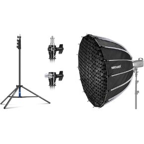 NEEWER 47.2inch/120cm Parabolic Softbox Quick Set up Quick Folding, with Diffusers/Honeycomb Grid/Bag and 9.8ft/3m Air Cushioned Light Stand, Heavy Duty Metal Photography Tripod Stand