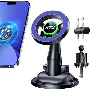 HTU Magnetic Phone Holder for Car, Patented Magnet, Super Suction for MagSafe Car Mount, Dashboard Windshield Air Vent Cellphone Holder, Phone Stand for iPhone 16 15 14 13 12 Pro Max, Light Blue