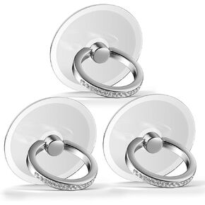 Finger Ring Stands Set Cellphone Ring Holder Transparent Phone Holder 360° Rotation Ring Stand Clear Cell Phone Kickstand Compatible with Most of Phones, Tablets, 3 Pack of Round Silver