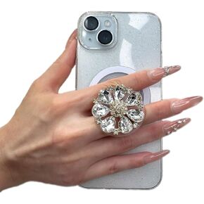 Phone Grip Compatible with Magsafe - Crystal Diamond Gem Series Multi Functional Magnetic Phone Grip with Expanding Kickstand Include Magnetic Adapter Ring (Iridescent)