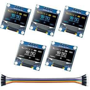 5 PCS 0.96 بوصة OLED I2C IIC Display Module 12864 128x64 Pixel SSD1306 Mini Self-Luminous OLED Board متوافق مع Arduino Raspberry Pi ، مع ذكر 10pin إلى كابل أنثى