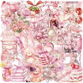 Cute Pink Stickers 50Pcs Waterproof Anime Decals for Water Bottles, Laptop, Journal, Planner, Skateboard, Luggage, Phone, Kawaii Aesthetic Stickers for Girls and Women, PET Transparent Stickers