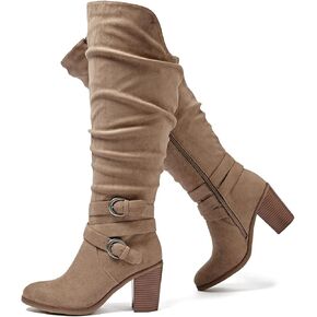 حذاء نسائي طويل حتى الركبة من Luoika، حذاء طويل حتى الركبة، عرض واسع، حذاء طويل للركبة، كعب مكتنز، مقاس كبير. in Kuwait