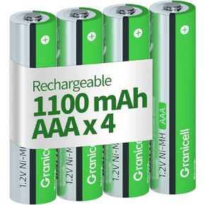AAA Rechargeable Batteries 1100 mAh High Capacity 1300 Cycle,4 Count 1.2V NiMH Low Self Discharge AAA Battery
