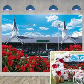 Kentucky Derby Backdrop Rose Garden Racecourse Photography Background Run for The Roses Banner for Horse Racing Themed Celebratory Party Decorations Supplies (82x59 inch (7x5FT))