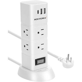 Power Strip Tower, 6 Outlet Surge Protector, 3 USB Ports（1 USB-C）, 6Ft Extension Cord with Multiple Outlets, Desktop Charging Station for Room, Office Desk, Bathroom, 1875W/15A 1080J, ETL Listed