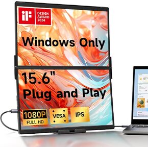 JSAUX FlipGo Lite 15.6" IPS Dual Stacked Portable Monitor, 1080P FHD Laptop Screen Extender with Built-in HUB, Magnetic Design, Single Cable for Triple Monitor Setup (Windows only)
