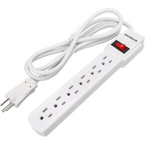 BAOMAIN 2-Pack 6-Outlet Power Strip with 6 Ft Extension Cord, Features Red On/Off Switch, 3-Prong Grounded, Perfect for Home, Office Appliances - White, ETL Listed (2)