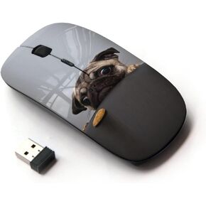 [ Optical 2.4G Wireless Mouse [ Pug Wrinkled Funny Eyes Dog Small ]