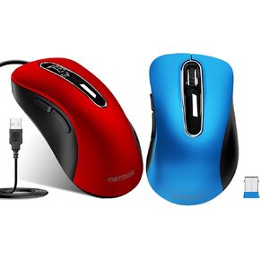 Memzuoix 2.4g اللاسلكي الماوس + الماوس السلكي USB للكمبيوتر المحمول ، سطح المكتب ، الكمبيوتر الشخصي ، MacBook- 2 Pack (Blue + Red)