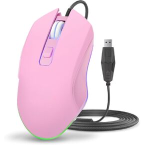 Wired USB Computer Mouse Pink,7 Colors Backlit,Silent Buttons for MacBook,Computer PC,Laptop