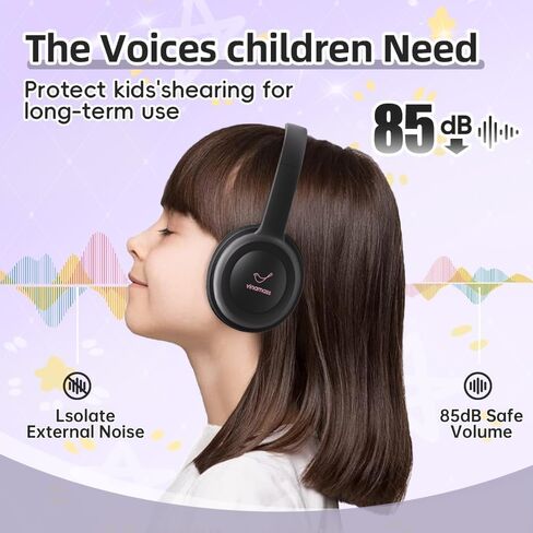 سماعات رأس بلوتوث للأطفال، سماعات رأس لاسلكية للأطفال مع محدد صوت 85 ديسيبل، وقت تشغيل 30 ساعة، عصابة رأس قابلة للتعديل، سماعات رأس فوق الأذن للسفر إلى المدرسة عبر الإنترنت للأطفال in Kuwait