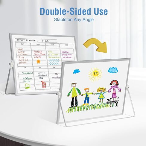 Magnetic Desktop Whiteboard with Stand, 16'' x 12'' Double-Sided Dry Erase White Board, 6 Markers, 4 Magnets, 1 Eraser, Portable White Board Easel for Kids Drawing Desk School to Do List in Saudi Arabia