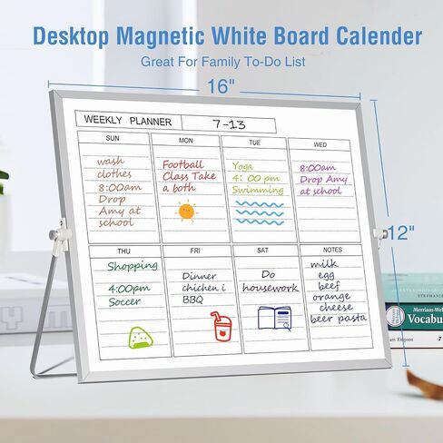 Magnetic Desktop Whiteboard with Stand, 16'' x 12'' Double-Sided Dry Erase White Board, 6 Markers, 4 Magnets, 1 Eraser, Portable White Board Easel for Kids Drawing Desk School to Do List in Saudi Arabia