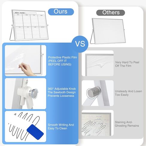 Magnetic Desktop Whiteboard with Stand, 16'' x 12'' Double-Sided Dry Erase White Board, 6 Markers, 4 Magnets, 1 Eraser, Portable White Board Easel for Kids Drawing Desk School to Do List in Saudi Arabia