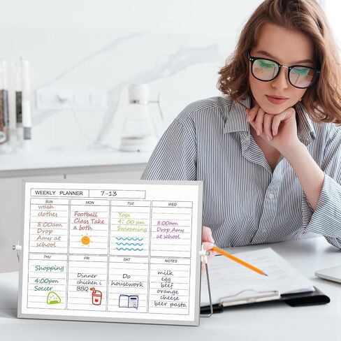 Magnetic Desktop Whiteboard with Stand, 16'' x 12'' Double-Sided Dry Erase White Board, 6 Markers, 4 Magnets, 1 Eraser, Portable White Board Easel for Kids Drawing Desk School to Do List in Saudi Arabia