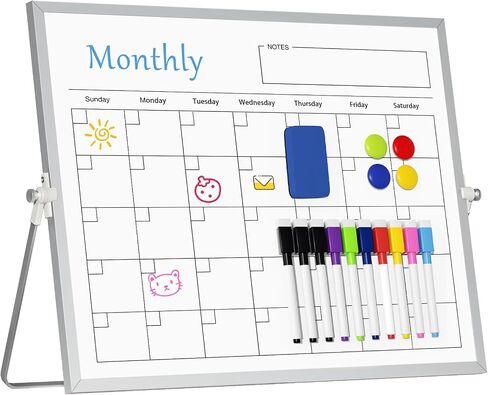 Magnetic Desktop Whiteboard with Stand, 16'' x 12'' Double-Sided Dry Erase White Board, 6 Markers, 4 Magnets, 1 Eraser, Portable White Board Easel for Kids Drawing Desk School to Do List in Saudi Arabia