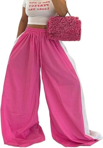 KANSOON Wide Leg Pants Woman Casual Elastic High Waisted Palazzo Lounge Pants Loose Pleated Drawstring Trousers in Kuwait