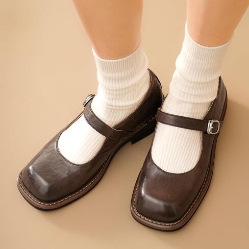 أحذية BEAU TODAY Mary Jane للسيدات، أحذية Mary Janes المسطحة، أحذية باليه مسطحة من الجلد بمقدمة مربعة أنيقة، أحذية مسطحة بحزام الكاحل مريحة للعمل للنساء الأنيقة in Kuwait