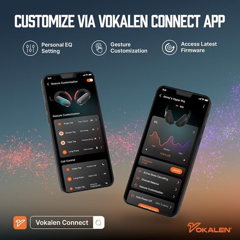 Vokalen Reflex Pro - سماعات أذن رياضية لاسلكية مع خطافات الأذن ، إلغاء الضوضاء النشطة ، ما يصل إلى 50 ساعة من عمر البطارية ، غبار IP68 ومقاوم للماء ، والتحكم في اللمس ، وآمن للرياضة (أسود) in Kuwait