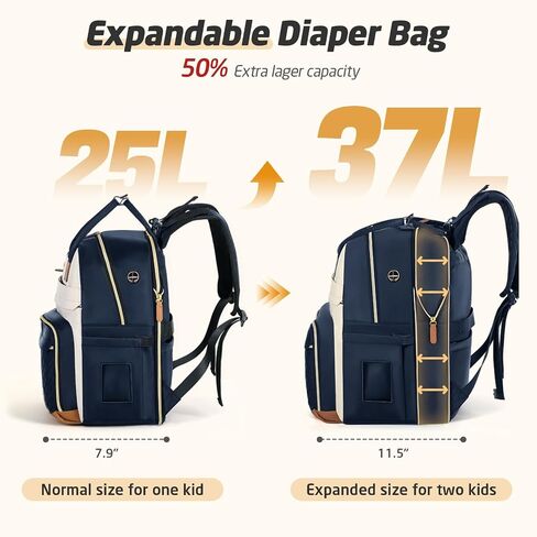 Diaper Bag Backpack, Extra Large Baby Diaper Bag for 2 Kids Twin | Travel Diaper Backpack for Mom Dad, 25-37L Expandable, with Changing Pad, Insulated Pocket, Earphone Hole, Apricot Black in Saudi Arabia
