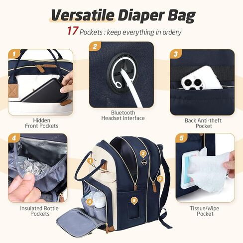 Diaper Bag Backpack, Extra Large Baby Diaper Bag for 2 Kids Twin | Travel Diaper Backpack for Mom Dad, 25-37L Expandable, with Changing Pad, Insulated Pocket, Earphone Hole, Apricot Black in Saudi Arabia
