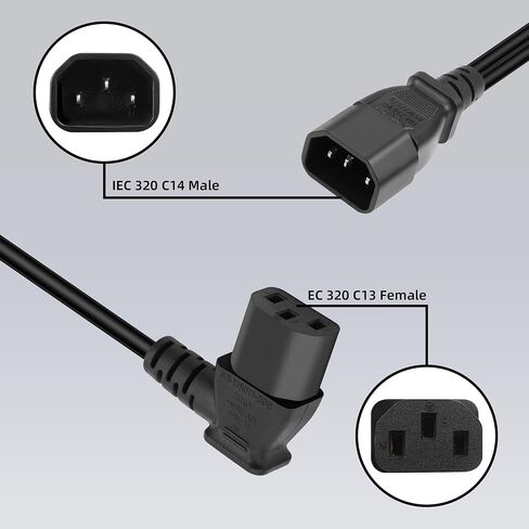 GELRHONR IEC320 C14 to two C13 PDU power extension cords, C14 male to 90 degree double curved C13 female power cords for computers, LED high definition TV monitors and scanners, etc (Right Angle 0.5M) in Saudi Arabia
