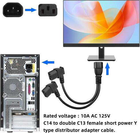 GELRHONR IEC320 C14 to two C13 PDU power extension cords, C14 male to 90 degree double curved C13 female power cords for computers, LED high definition TV monitors and scanners, etc (Right Angle 0.5M) in Saudi Arabia
