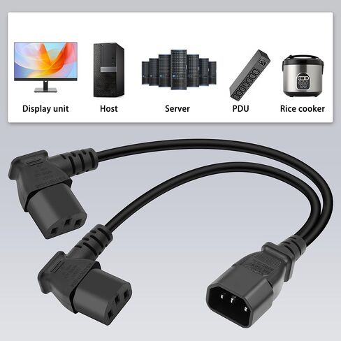 GELRHONR IEC320 C14 to two C13 PDU power extension cords, C14 male to 90 degree double curved C13 female power cords for computers, LED high definition TV monitors and scanners, etc (Right Angle 0.5M) in Saudi Arabia