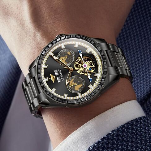 OUPINKE Watch for Men Automatic Wristwatch 3D Dial with 5ATM Waterproof Luminous Calendar Skeleton Watches-Sapphire Crystal Tungsten Steel Strap in Kuwait