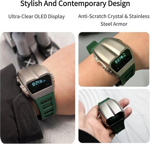 Unique Metal Watch, OLED Mens Digital Watches, Lift-to-Wake Screen, Silicone or Stainless Steel Strap, 30M Waterproof in Saudi Arabia