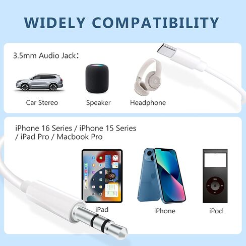 (Apple MFi Certified) iPhone AUX Cord for iPhone,Lightning to 1/8 Inch Audio Cable,3.3ft, Headphone Jack Adapter Male Aux Stereo Audio Cable Compatible for iPhone 14/13/12/11/XR/X/8/7 (White) in Saudi Arabia