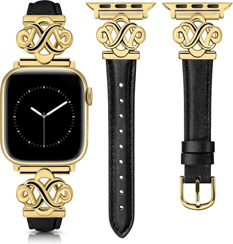 Wearlizer Slim Leather Band Compatible with Apple Watch Bands Women 38/40/41/42/44/45/46/49mm, Fancy Dressy Designer Thin Strap with Celtic Knot for iWatch Series 10 9 Ultra SE 8 7 6 5 4 3 2 1 in Saudi Arabia