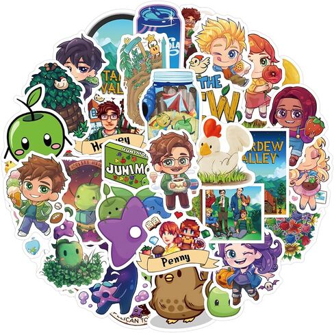 50Pcs Stardew Valley Merch Stickers, Funny Game Vinyl Waterproof Stickers for Laptop,Water Bottle,Phone,Car,Bumper, Decals Gifts for Kids Teens Adults for Party Favors Supplies Decor (Colourful) in Saudi Arabia