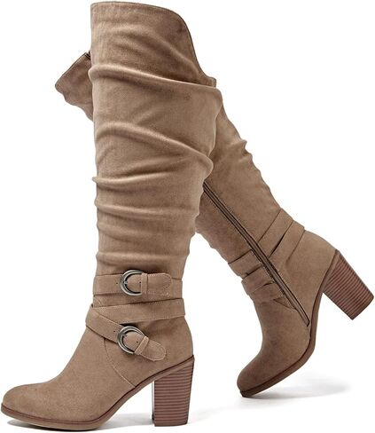 حذاء نسائي طويل حتى الركبة من Luoika، حذاء طويل حتى الركبة، عرض واسع، حذاء طويل للركبة، كعب مكتنز، مقاس كبير. in Kuwait