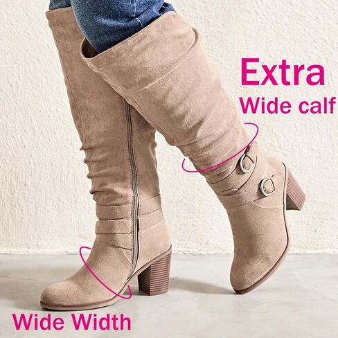 حذاء نسائي طويل حتى الركبة من Luoika، حذاء طويل حتى الركبة، عرض واسع، حذاء طويل للركبة، كعب مكتنز، مقاس كبير. in Kuwait