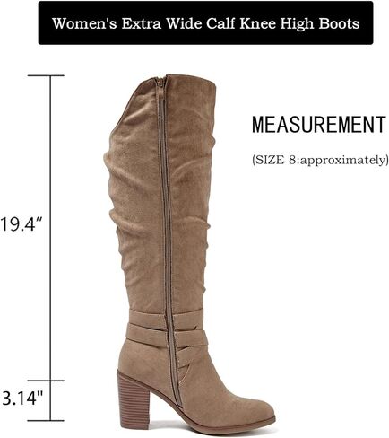 حذاء نسائي طويل حتى الركبة من Luoika، حذاء طويل حتى الركبة، عرض واسع، حذاء طويل للركبة، كعب مكتنز، مقاس كبير. in Kuwait