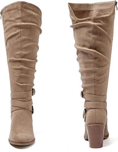 حذاء نسائي طويل حتى الركبة من Luoika، حذاء طويل حتى الركبة، عرض واسع، حذاء طويل للركبة، كعب مكتنز، مقاس كبير. in Kuwait