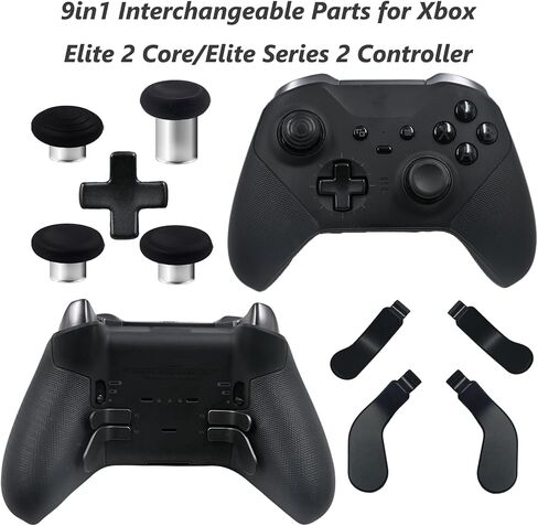 9 في 1 Elite Series 2 Core Controller Paddles لـ Xbox Elite Series 2 Core ، Elite Series 2 Controller Accessories for Xbox Elite 2 Core Controller Kits with 4 Sticks ، 4 Paddles ، 1 D-Pads (Black) in Kuwait