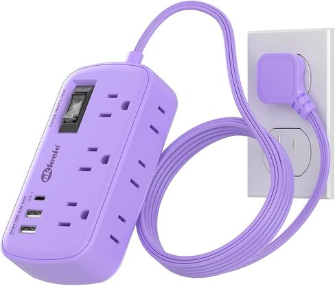 Short Extension Cord 2 Foot - Flat Plug Small Power Strip Surge Protetor with 6 Outlets 3 USB (5V/3.4A 17W) Charging Ports, Multi Plug Wall Outlet Splitter for Home Office Dorm Roomc, White in Kuwait