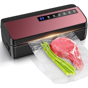 Vacuum Sealer, Food Vacuum Sealer Machine, 80Kpa Powerful Compact Vacuum Food Sealer with Bags Storage and 5 Bags, 1 Pack Bag Roll, Dry & Moist Modes (Silver)