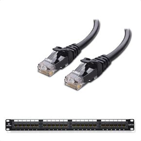 Cable Matters UL Listed Rackmount or Wall Mount 24 Port Network Patch Panel (Cat6 Patch Panel / RJ45 Patch Panel) & Snagless Cat 6 Ethernet Cable 25 ft in Black