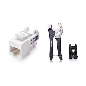Cable Matters UL Listed 25-Pack Slim Profile 90 Degree Cat6 RJ45 Keystone Jack with Keystone Punch Down Stand in White 1-Pack Crimp Tool