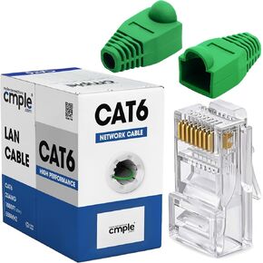 Cmple - Green Cat6 Cable 1000ft Bulk LAN Ethernet Cord 23AWG + 50 Pack Green RJ45 Strain Relief Boots + 100 Pack RJ45 Cat6 Pass-Through Connectors Bundle