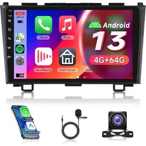 4G+64G Car Radio for Honda CRV 2007-2011, Rimoody Android 13 Car Stereo Wireless Carplay Andorid auto Mirror Link 9'' HD Touchscreen GPS WiFi Bluetooth FM/RDS EQ-32 SWC Split Screen Backup Camera