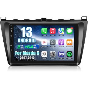 [2+64G] NHOPEEW Android 13 Car Stereo for Mazda 6 2007-2012 with Wireless CarPlay & Android Auto - 9 Inch Touch Screen Car Radio - GPS Navigation/DSP/WiFi/SWC/Bluetooth + AHD Backup Camera