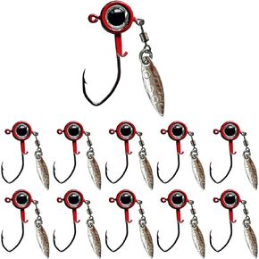 Crappie Jigs Underspin Jig Heads 3D Eyes Crappie Jig Heads 1/32oz 1/16oz 1/8oz صيد الأسماك رؤساء Crappie Bluegill 10 حزم