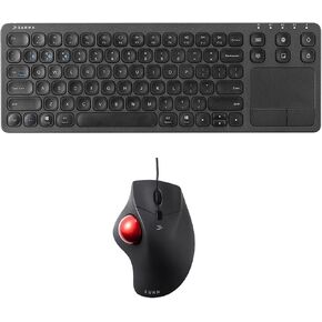 SANWA TB39 Wired Trackball Mouse and 3-Device Bluetooth Touchpad Keyboard Set, Programmable Silent Click Rollerball Mouse, 600-1600 DPI, Rechargeable Keyboard, Compatible with Mac, Windows, Android, i