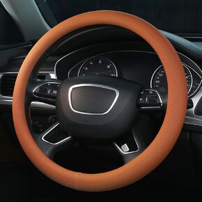 ALEMODR Brown Leather Steering Wheel Cover Universal 15 inch,Stylish Protection for Your Wheel